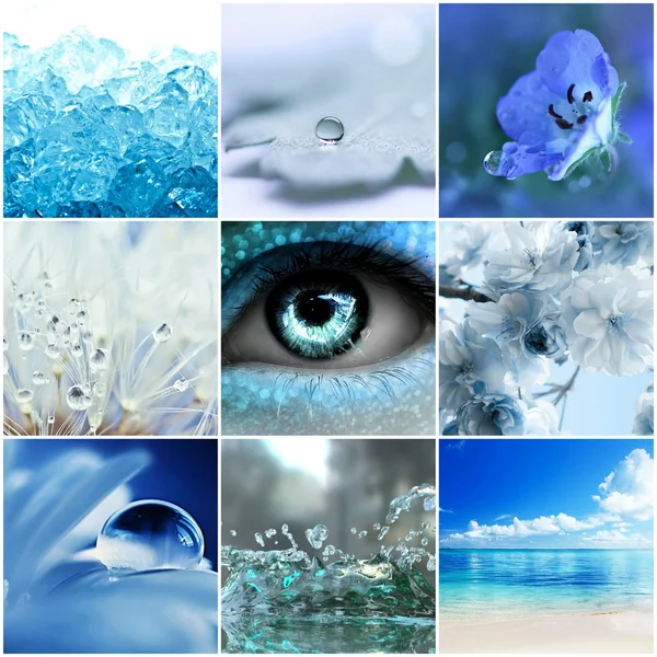 Koláž, modrá, blauw, oog, voda, květiny, LED, oko, moře Royalty Free Stock Fotografie