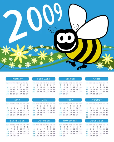 2009 bee and flowers vector calendar. — Stock Vector
