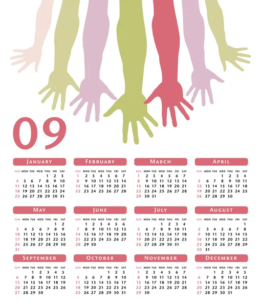 Giving hands 2009 vector calendar. — Stock Vector