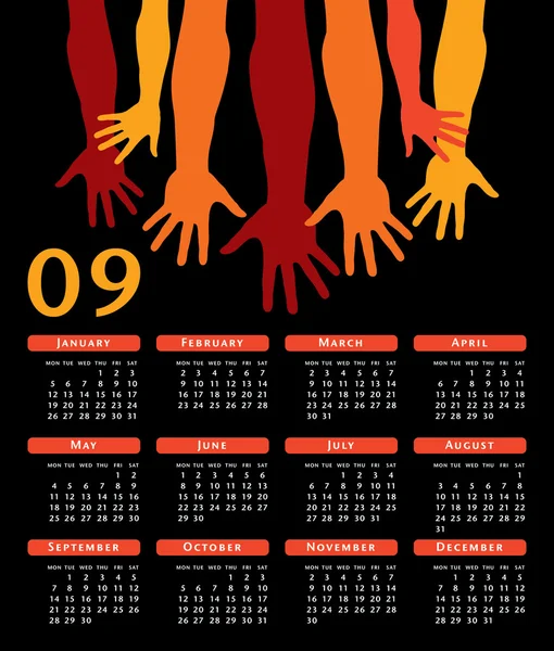 Hände geben Vektorkalender 2009. — Stockvektor