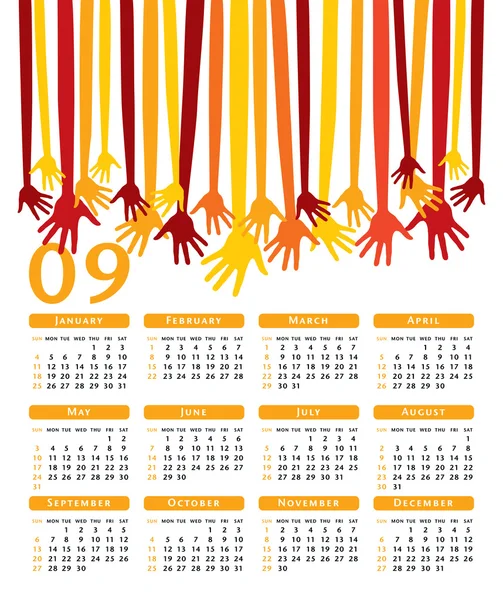 Dar las manos 2009 calendario vectorial . — Archivo Imágenes Vectoriales