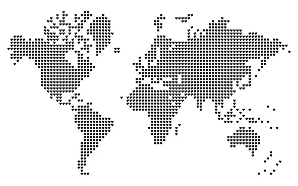 Mapa mundial de píxeles en forma de corazón . — Archivo Imágenes Vectoriales