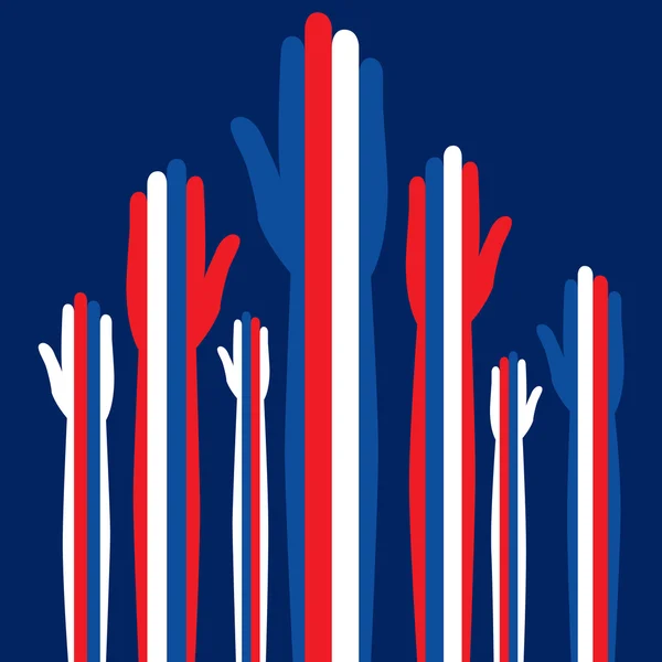 Patriotic hands waving or voting. — Stock Vector