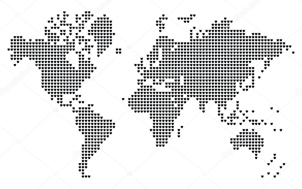 Heart shaped pixel world map.
