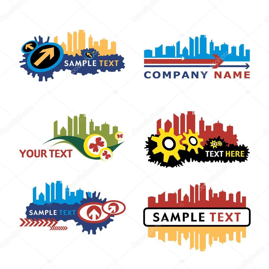 Collection of city skyline logos and icons.