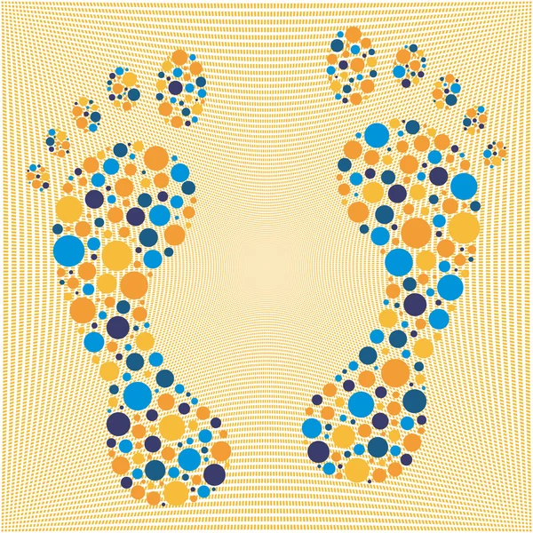 Farbenfrohe kreisrunde Punkte-Fußabdrücke — Stockvektor