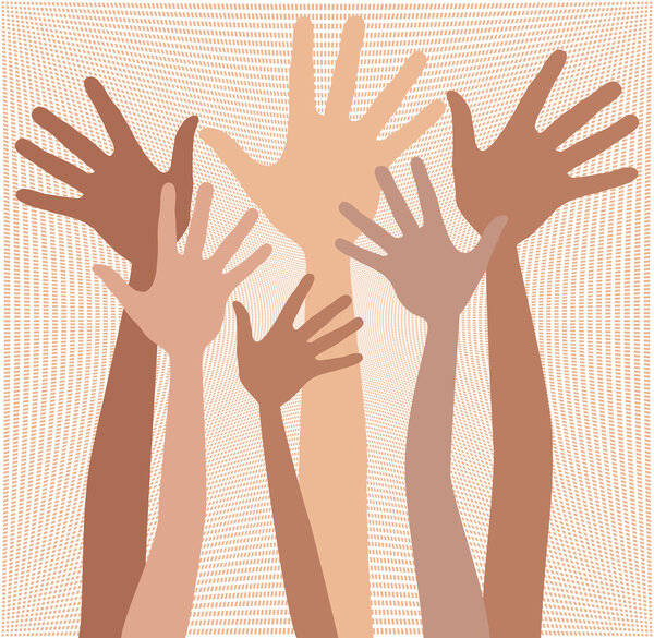 Happy hands in skin tones vector