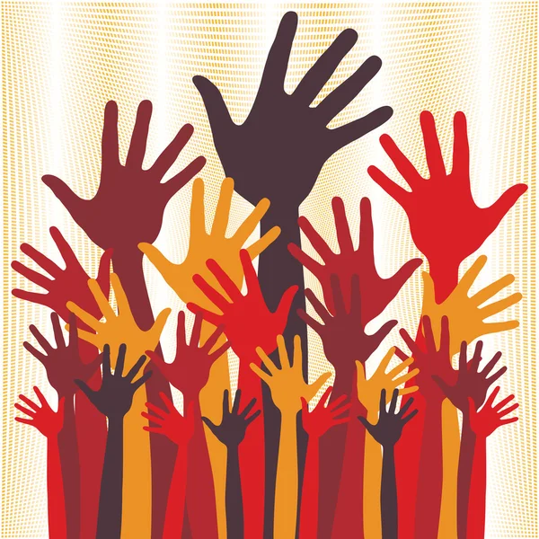 Large group of happy hands vector. — Stock Vector