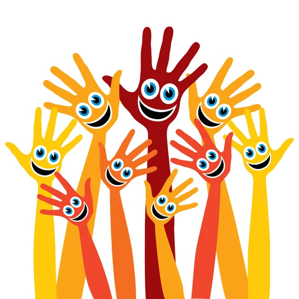 Hands with happy faces. — Stock Vector