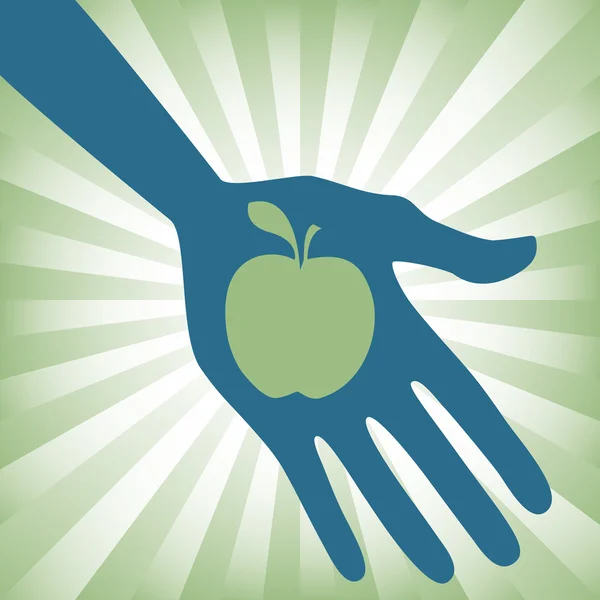 Hand holding an apple design. — Stock Vector