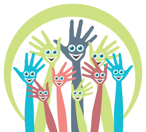 Hands with happy faces design. — Stock Vector