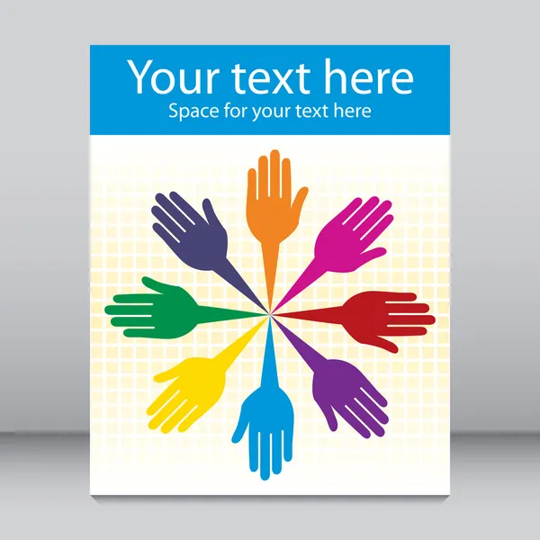 Colorful united loving hands leaflet design. — Stock Vector