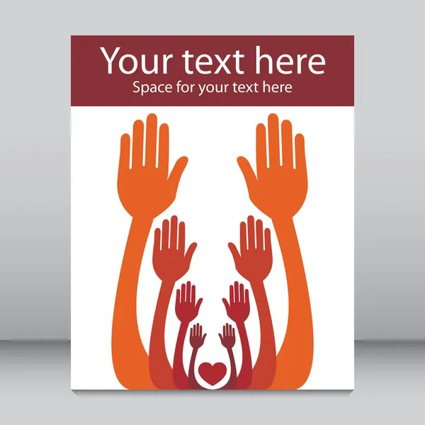 Reaching out together hands leaflet design. — Stock Vector