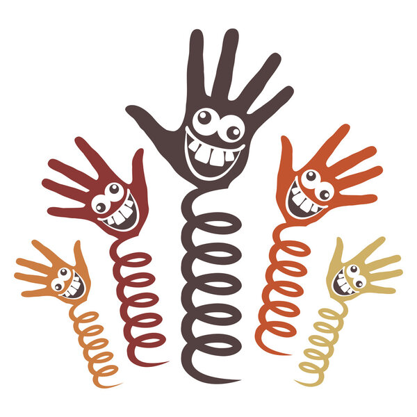 Crazy face hands on springs design.