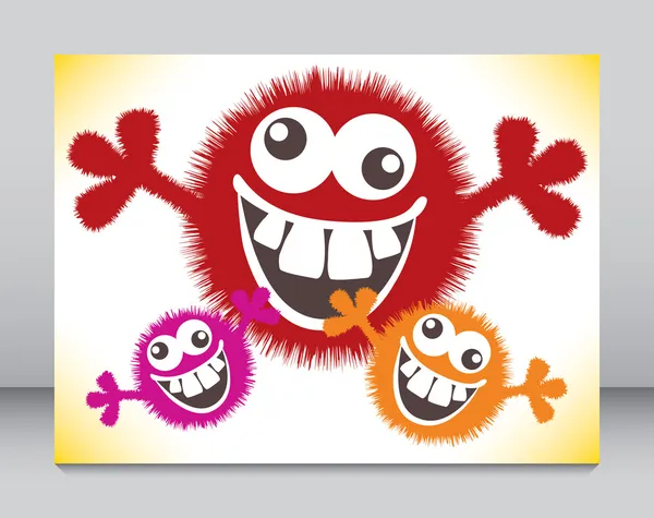 Crazy furry funny face cartoon design. — Stock Vector