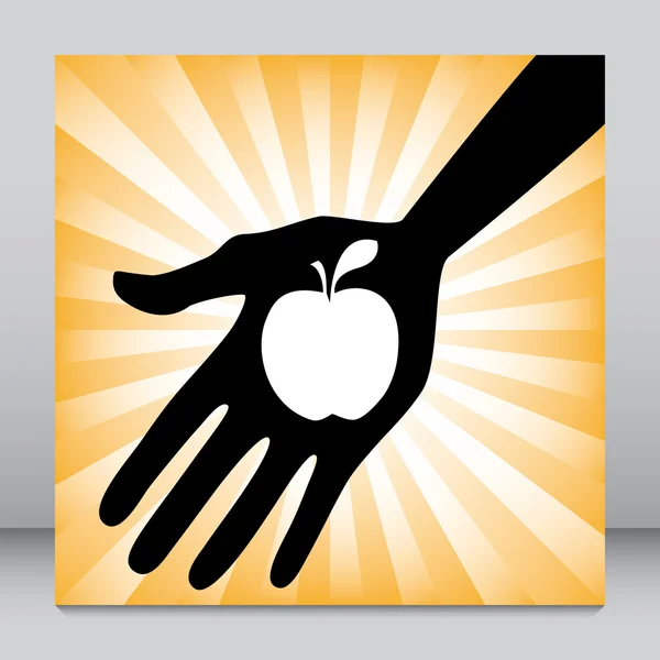 Hand holding an apple leaflet design. — Stock Vector
