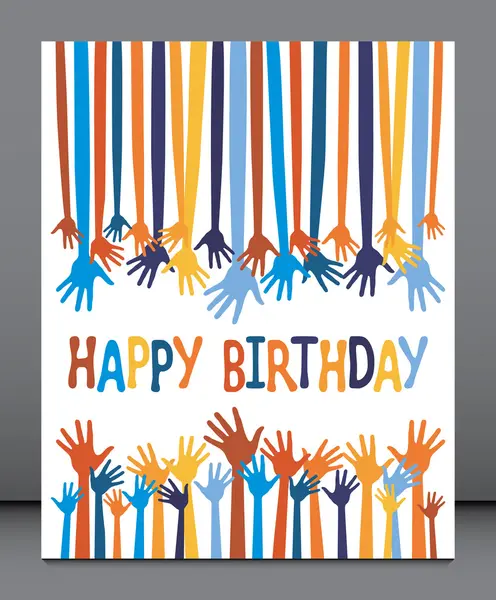 Emocionado diseño de tarjetas de cumpleaños manos . — Vector de stock