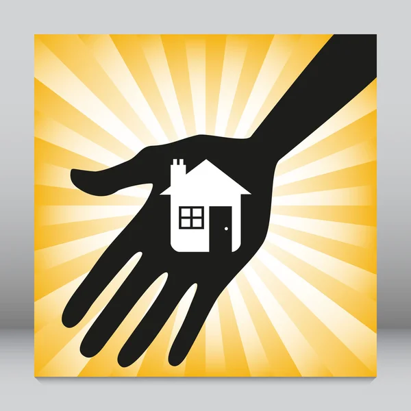 Mão segurando um design de ícone da casa . — Vetor de Stock