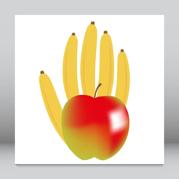 Healthy fruity banana and apple hand. — Stock Vector
