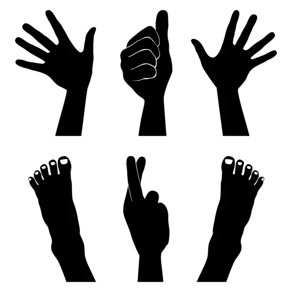 Hands and feet silhouettes vector. — Stock Vector