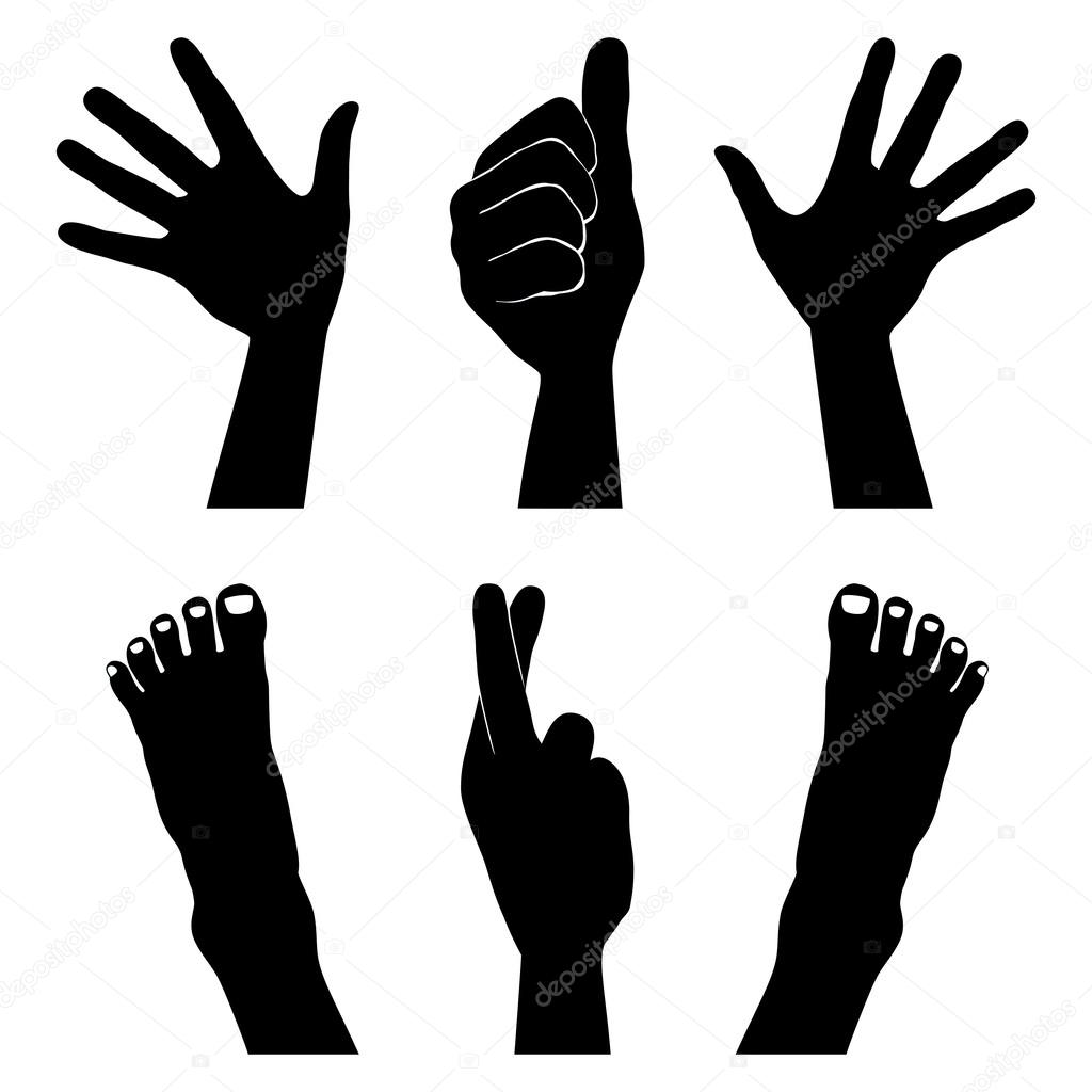 Hands and feet silhouettes vector.
