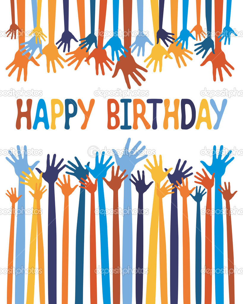Excited hands birthday card design.