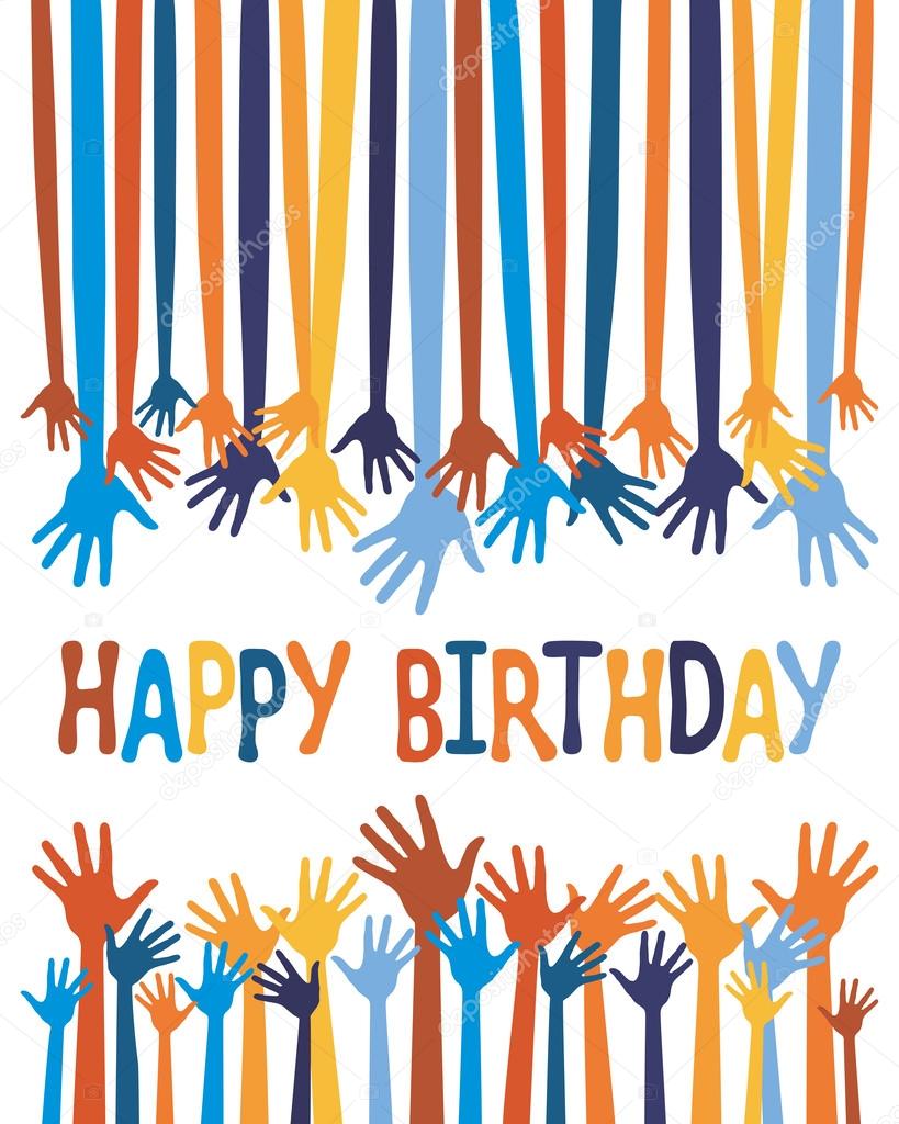 Excited hands birthday card design.