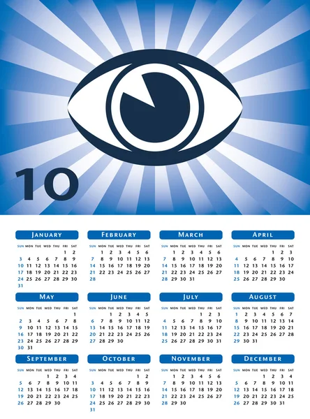 Sunburst olho 2010 vetor calendário —  Vetores de Stock