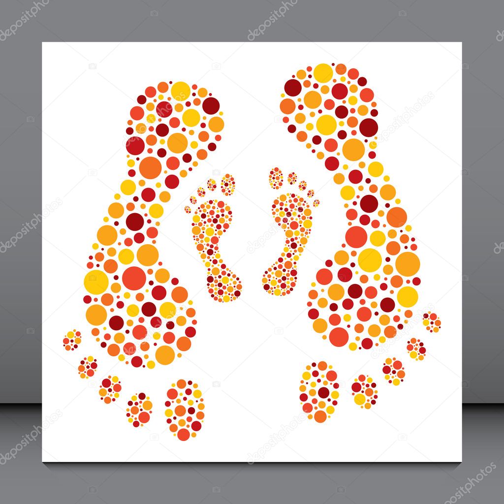 Colorful circular dot footprints vector.