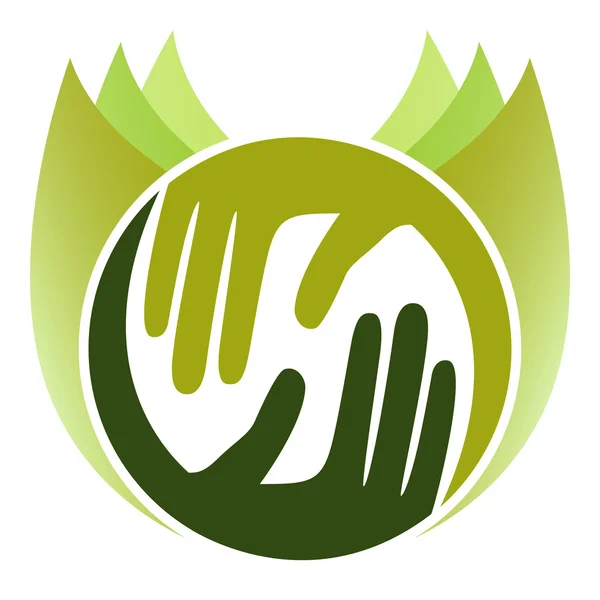 Mains bienveillantes tenant des feuilles — Image vectorielle