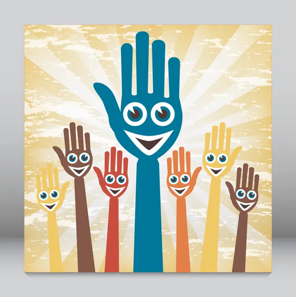 Hands with happy faces design. — Stock Vector