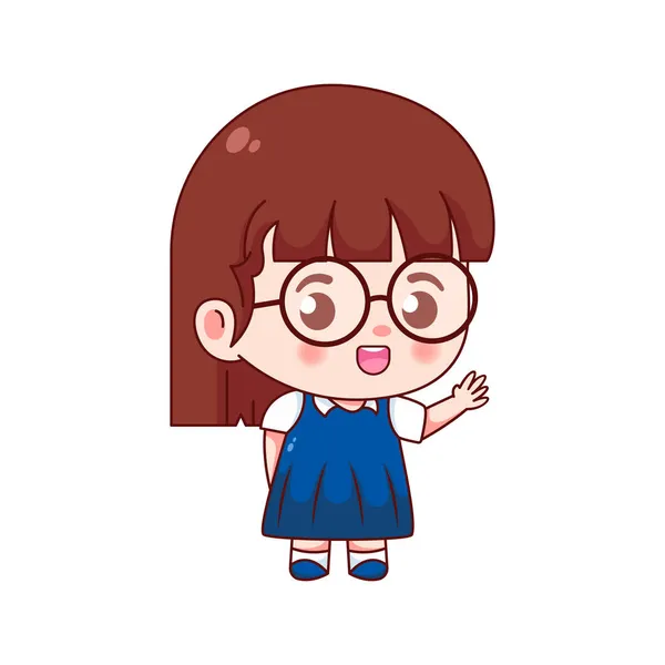 Cute Asian Student Girl Characters School Uniform Various Frames Hand — Stock Vector