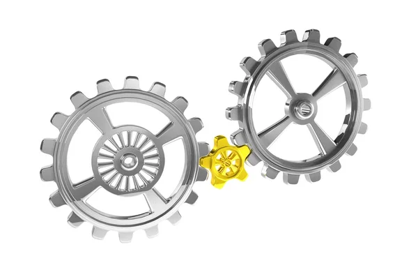 Cogwheels - Chrome Gold - Isolated (white background) — Stock Photo, Image