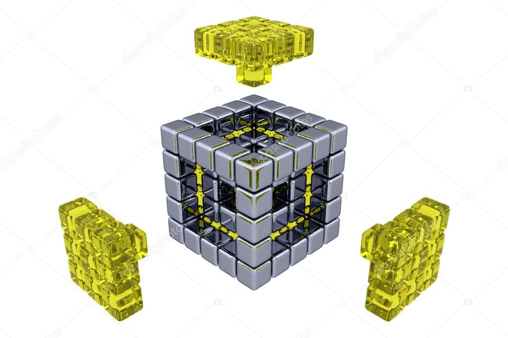 3D Cubes - Assembling Parts - Yellow Glass