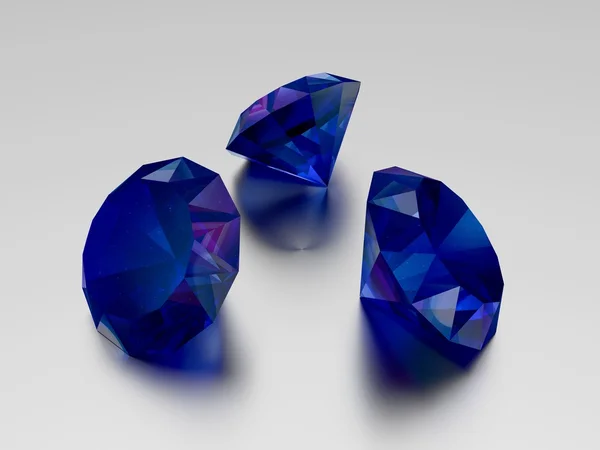 3D-sapphire - 3 blauwe edelstenen — Stockfoto