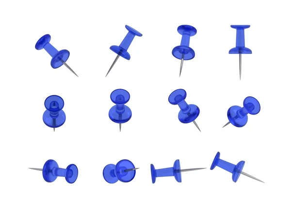 12 Thumbtacks realistas - Conjunto BLUE (plástico translúcido ) — Fotografia de Stock