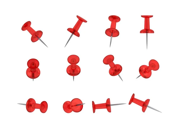 12 реалистичные Thumbtacks - красный набор (прозрачный пластик ) — стоковое фото