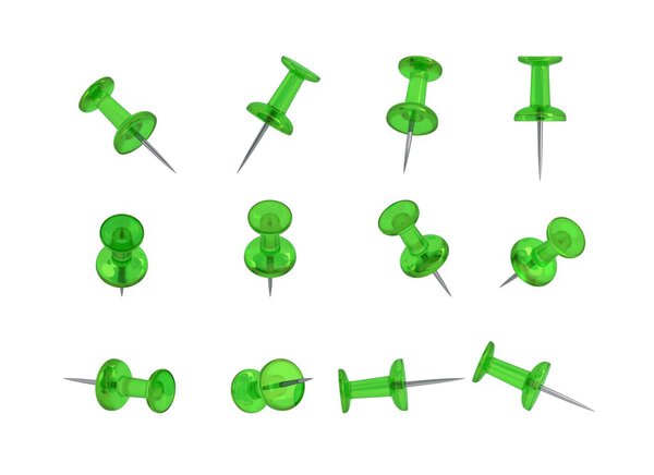 12 Realistic Thumbtacks - GREEN Set (Translucent Plastic)