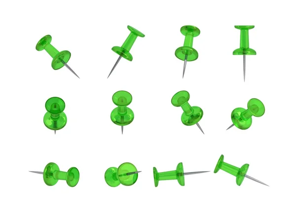 12 Realistic Thumbtacks - GREEN Set (Translucent Plastic) — Stock Photo, Image