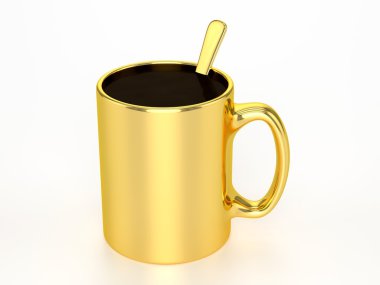 3D Golden Mug With Black Coffee clipart