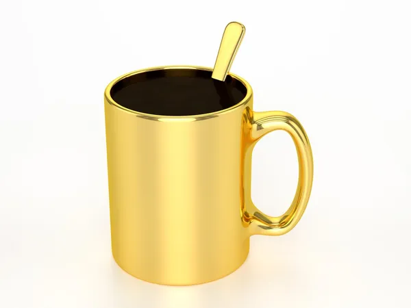 3D goldener Becher mit schwarzem Kaffee — Stockfoto