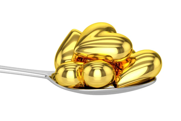 Golden Hearts and Spoon — Stock Photo, Image