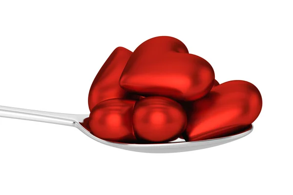 Red Hearts and Spoon — Stock Photo, Image