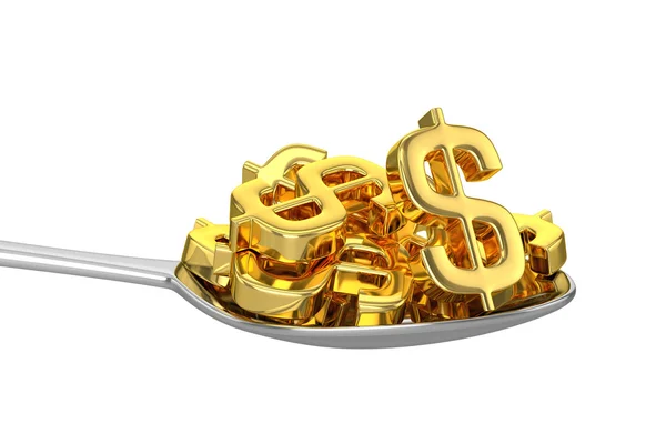 Spoon And Golden Dollars — Stock Photo, Image