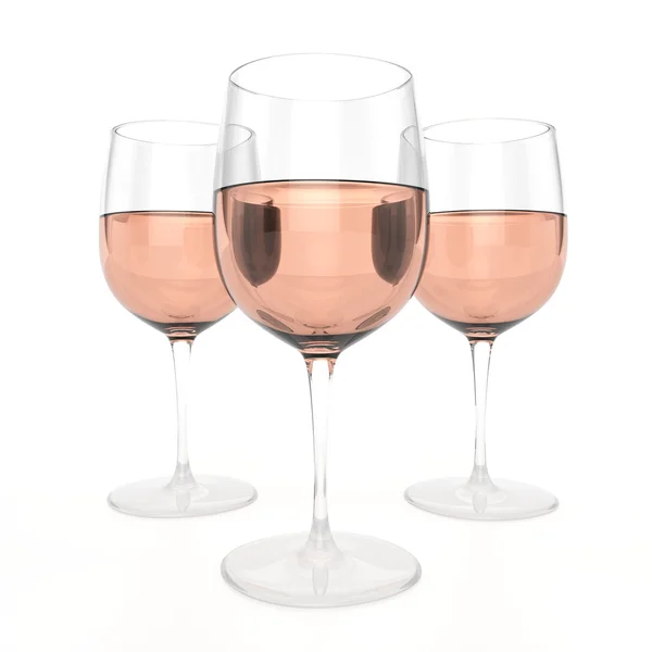 3 pohár bor Rose — Stock Fotó
