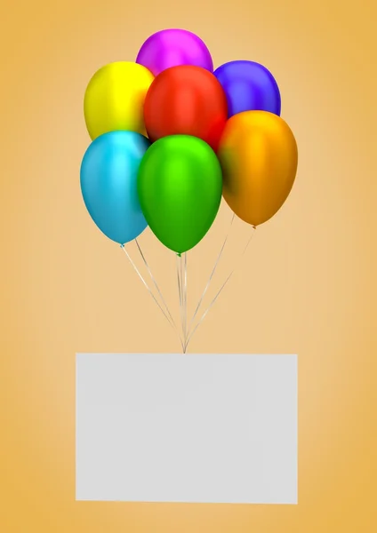 Globos 3D y Tarjeta en Blanco — Foto de Stock