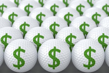 Yeşil dolar işareti olan golf topları