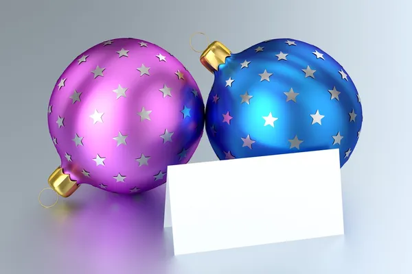 Bolas de Natal com cartão em branco — Fotografia de Stock