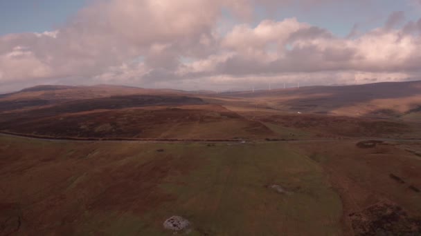 Aerial views of Isle of Skye rolling hills with clouds during sunset — Video Stock