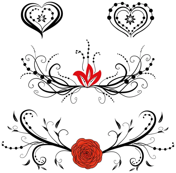 çiçek ve kalpleri tasarım öğeleri